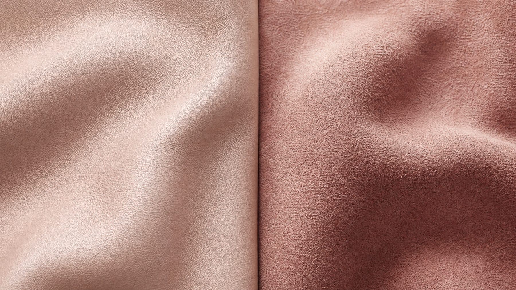 Split macro comparison: smooth full-grain leather on the left, brushed suede on the right.