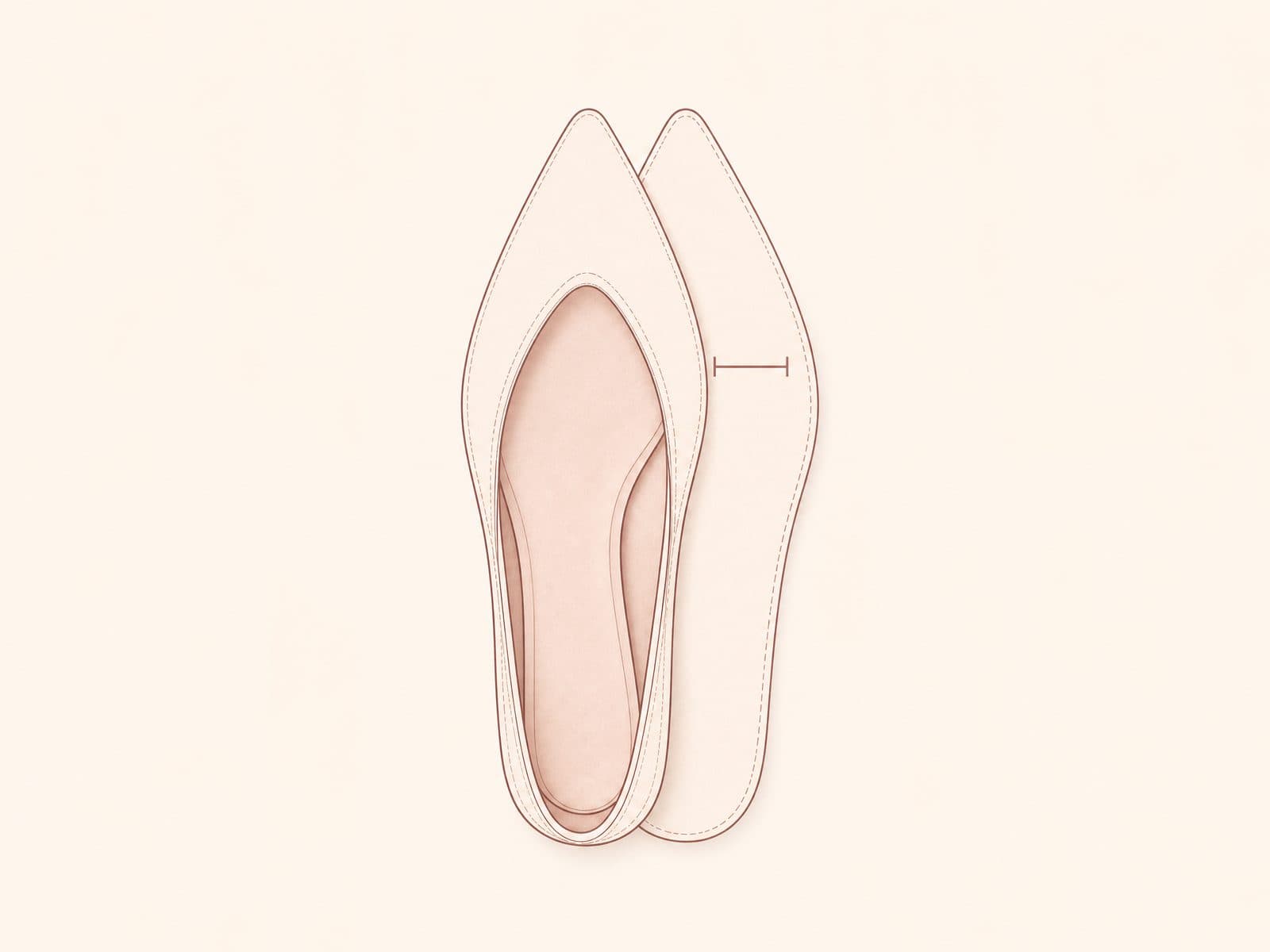 Line diagram of two shoe outlines aligned at the heel, the second visibly wider across the ball.